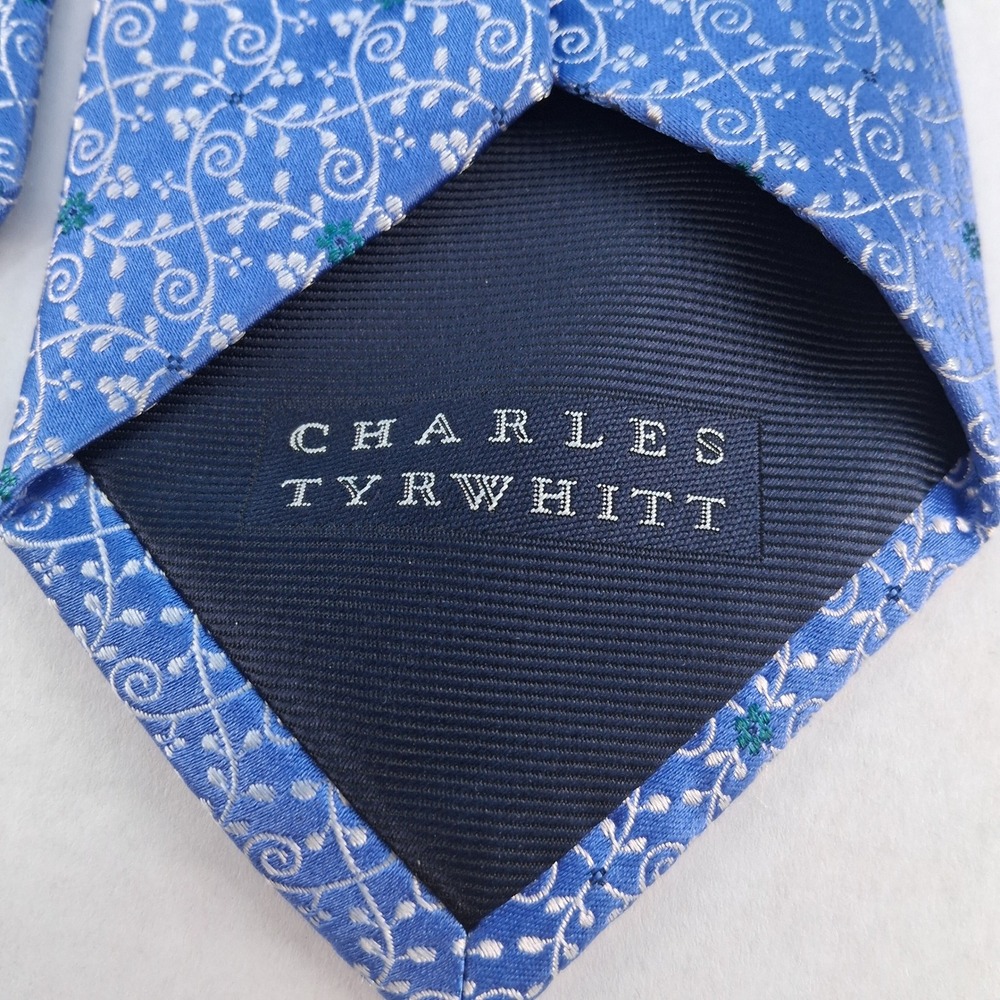 Charles Tyrwhitt Tie Mens OS Blue Silver Floral Vine Silk Jermyn Street London